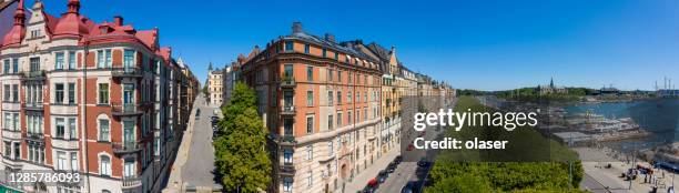 strandvägen, stockholm seen from air, östermalm left, djurgarden and the nordic museum in the background right - strandvägen stock pictures, royalty-free photos & images