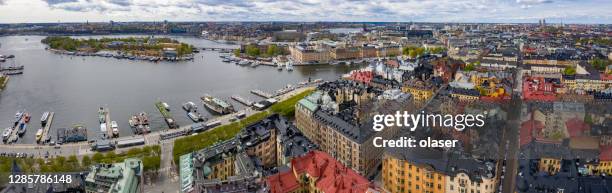 apartment buildings in stockholm seen from air. strandvägen. nordic museum on iceland - strandvägen stock pictures, royalty-free photos & images