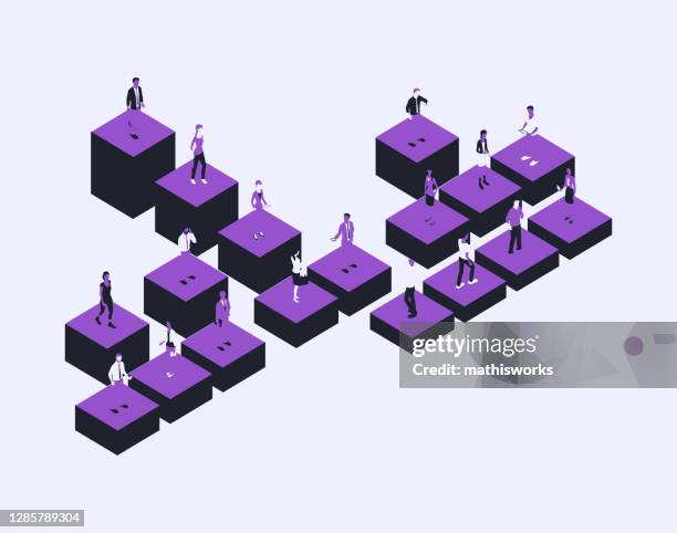 organisationsdiagramm mit personen in einer violetten farbpalette - hierarchie stock-grafiken, -clipart, -cartoons und -symbole