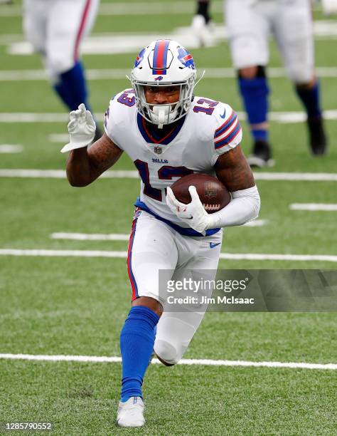 Gabriel Davis of the Buffalo Bills in action against the New York Jets at MetLife Stadium on October 25, 2020 in East Rutherford, New Jersey. The...