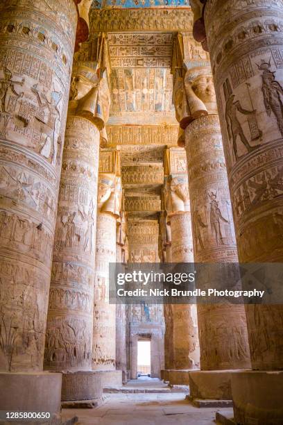 hypostyle hall, hathor temple, dendera, egypt - dendera stock pictures, royalty-free photos & images