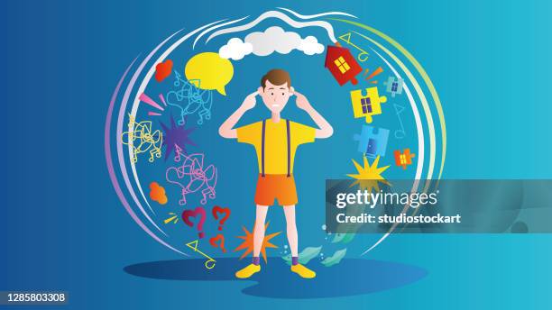 stockillustraties, clipart, cartoons en iconen met autisme - zintuigelijke waarneming