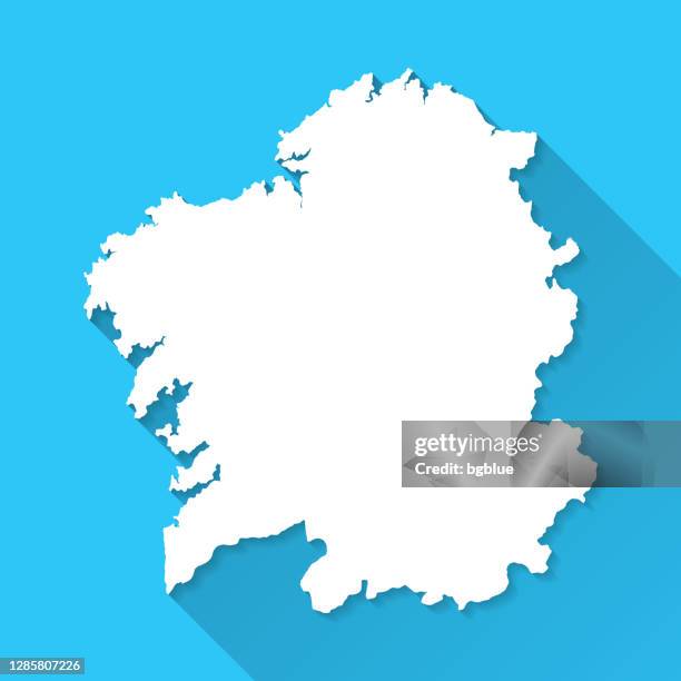 galicia map with long shadow on blue background - flat design - santiago de compostela stock illustrations