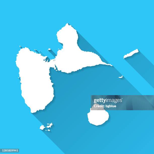 guadeloupe map with long shadow on blue background - flat design - guadeloupe stock illustrations