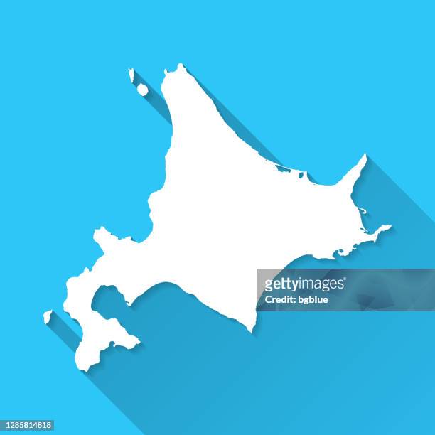 hokkaido map with long shadow on blue background - flat design - hokkaidō stock illustrations