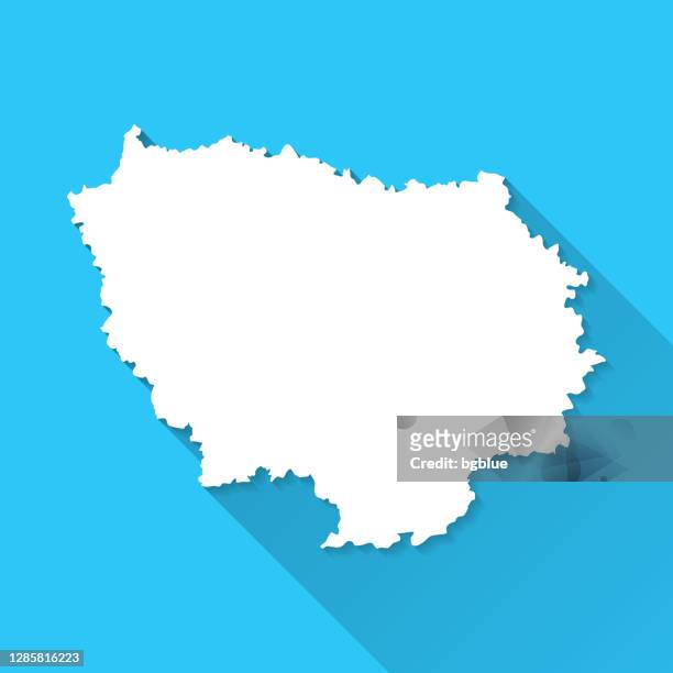 ile-de-france map with long shadow on blue background - flat design - ile de france stock illustrations