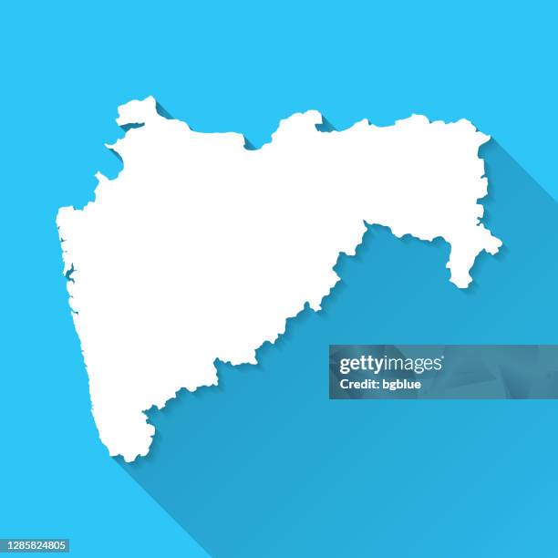ilustrações, clipart, desenhos animados e ícones de mapa maharashtra com sombra longa no fundo azul - design plano - maharashtra