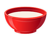 Milk in Ceramic Bowl, Healthy Breakfast Concept. Realistic Soup Plate Full of White Liquid. Natural Food, Dairy Drink