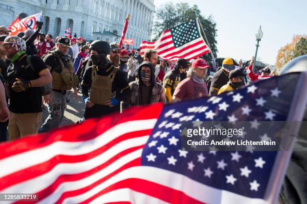 Large groups of Proud Boys join tens of thousands of Trump supporters to rally and march to declare the 2020 Presidential election results a fraud...