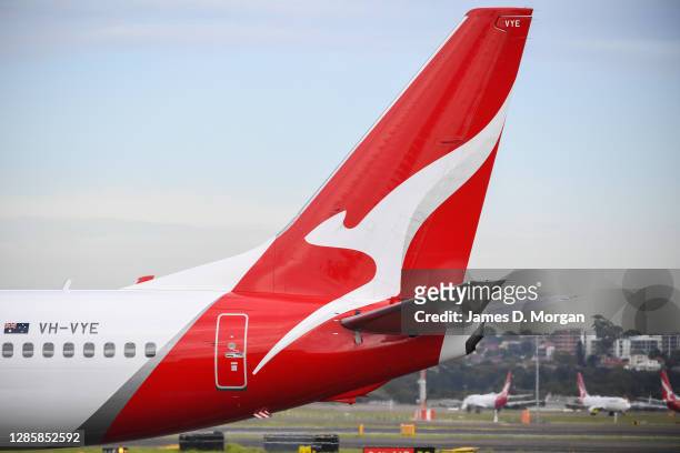 Qantas aircraft on the tarmac at Sydney's Kingsford Smith Airport on November 16, 2020 in Sydney, Australia. Australia's national airline Qantas is...