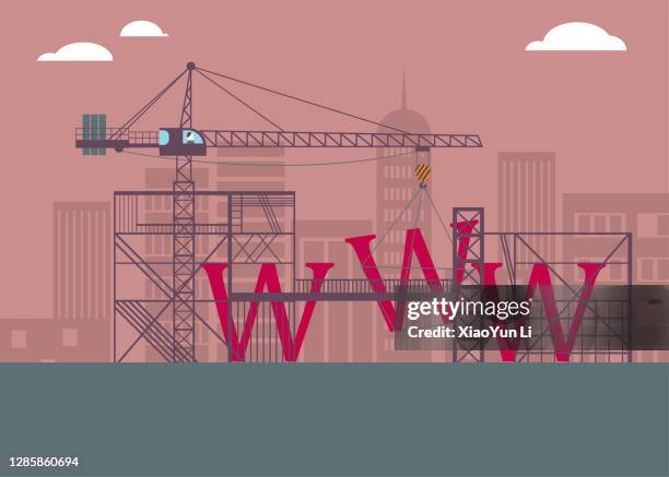 on the construction site, the “www” under construction. - crane driver stock illustrations