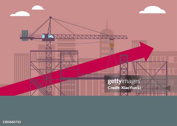 the arrow symbol under construction at the construction site. - crane driver stock illustrations