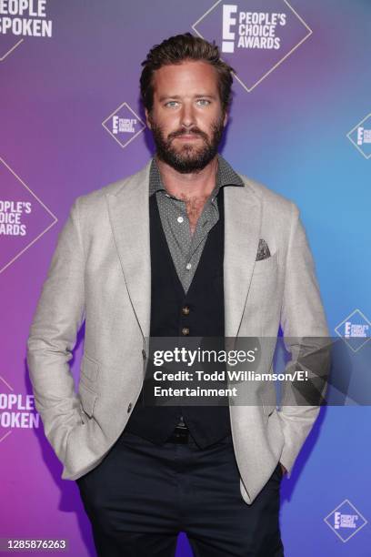 In this image released on November 15, Armie Hammer attends the 2020 E! People's Choice Awards held at the Barker Hangar in Santa Monica, California...