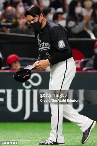 Head coach Tadahito Iguchi of the Chiba Lotte Marines is seen after the game two of the Pacific League Climax Series against Fukuoka SoftBank Hawks...