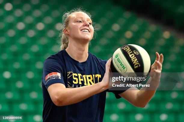 Piper Dunlop of the Spirit warms up during the round two WNBL match between the UC Capitals and the Bendigo Spirit at McDonalds Mackay Multi Sports...