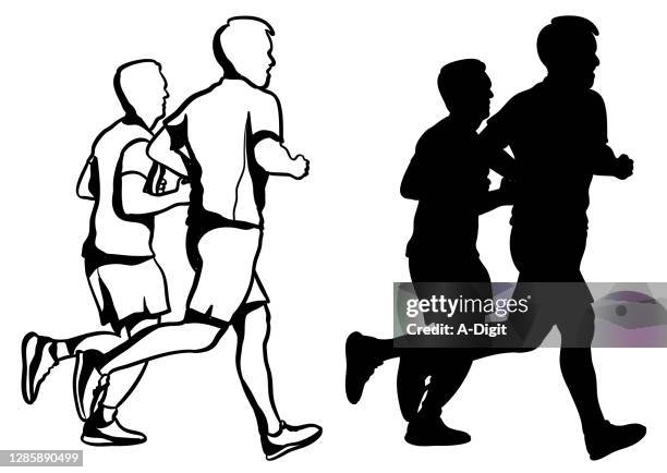 jogging together daily silhouette - breathing exercise stock illustrations