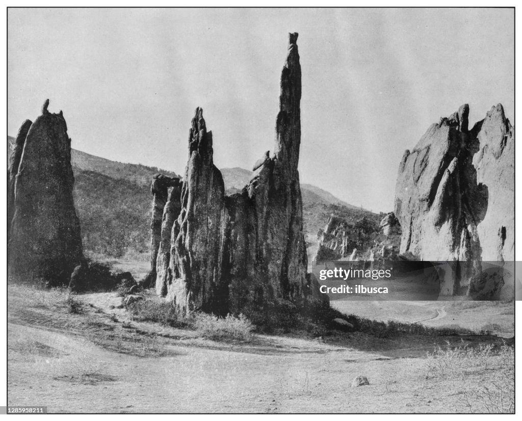 Antik svartvitt foto av USA: Cathedral Spires, Gudarnas trädgård