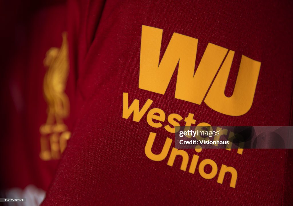 The Western Union logo on the Liverpool Home Shirt