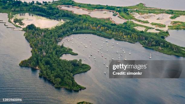 view of tommy thompson park - toronto islands stock pictures, royalty-free photos & images