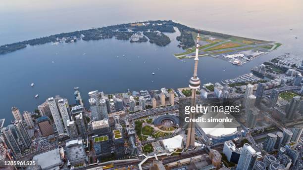 view of cityscape with cn tower - lakeside stadium stock pictures, royalty-free photos & images