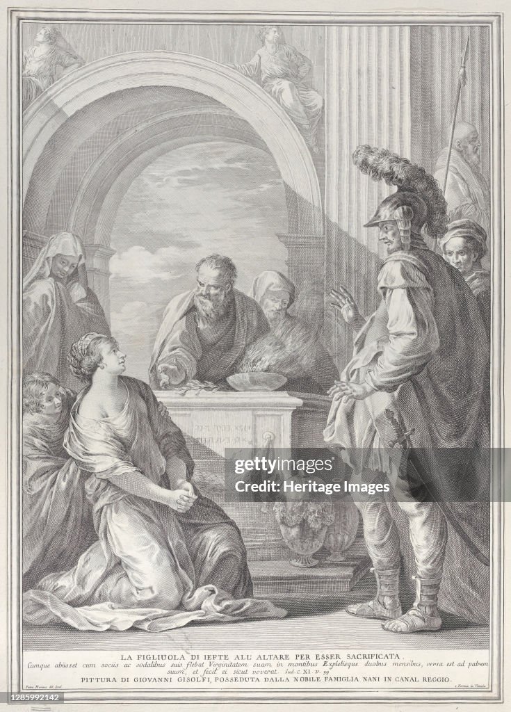 Yefta Jephthah's daughter kneeling by the sacrificial altar, with her... News ...