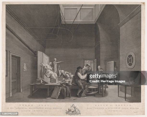 The Drawing Academy at the Felix Meritis Society in Amsterdam, circa 1800. Artist Reinier Vinkeles.