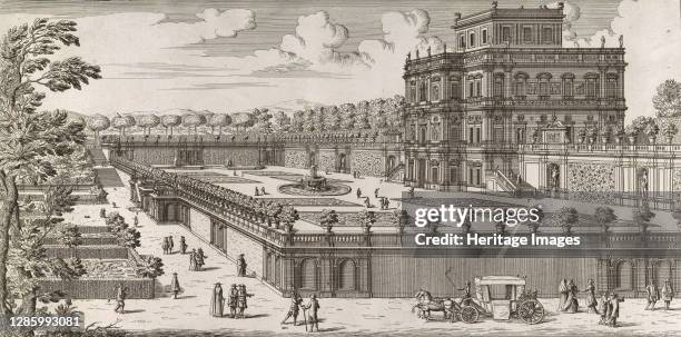 View of the side facade of the Palazzo Pamphili and its garden , after 1677. Artist Simone Felice.