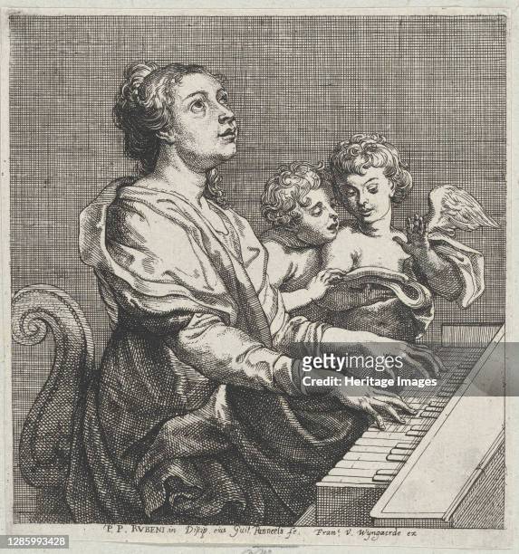 Saint Cecilia playing the organ with two putti at right, circa 1631. Artist Willem Panneels.