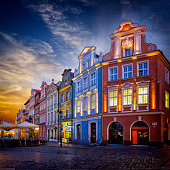 Vacations in Poland - Old Town Square in Poznan by sunset