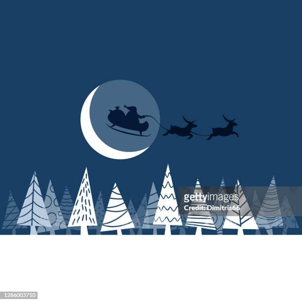 ilustrações, clipart, desenhos animados e ícones de papai noel e seu trenó na luz da lua de natal - sleigh