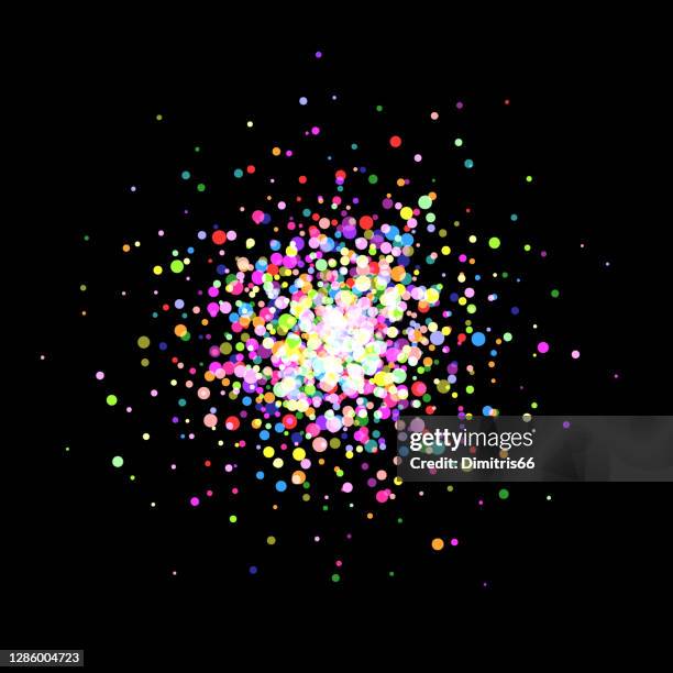 colored illuminated dots on black background - disintegration stock illustrations