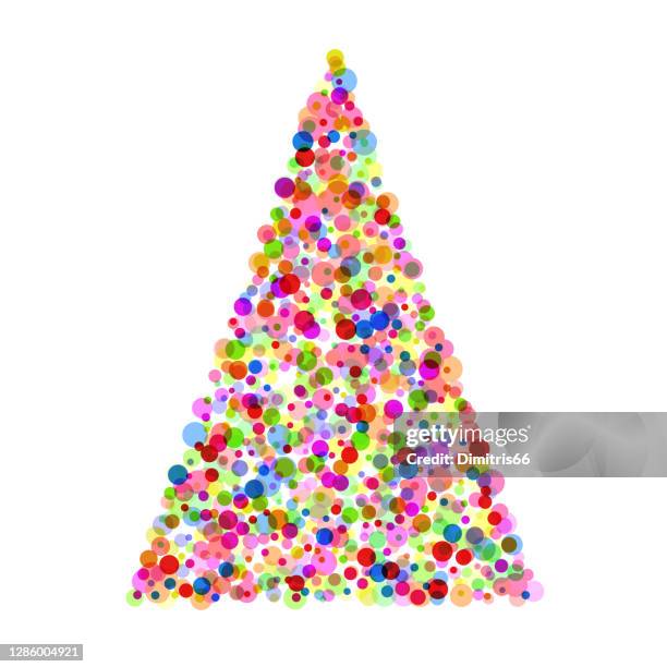 stylized christmas tree made from rainbow circles - sequin texture stock illustrations