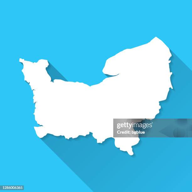 normandy map with long shadow on blue background - flat design - normandy stock illustrations