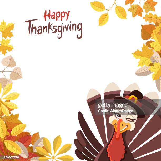 ilustraciones, imágenes clip art, dibujos animados e iconos de stock de turquía en peregrino. cartel de acción de gracias. - funny thanksgiving turkey