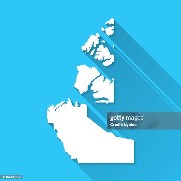 northwest territories map with long shadow on blue background - flat design - yellowknife stock illustrations