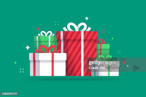 holiday and christmas gifts - christmas decorations in store stock illustrations