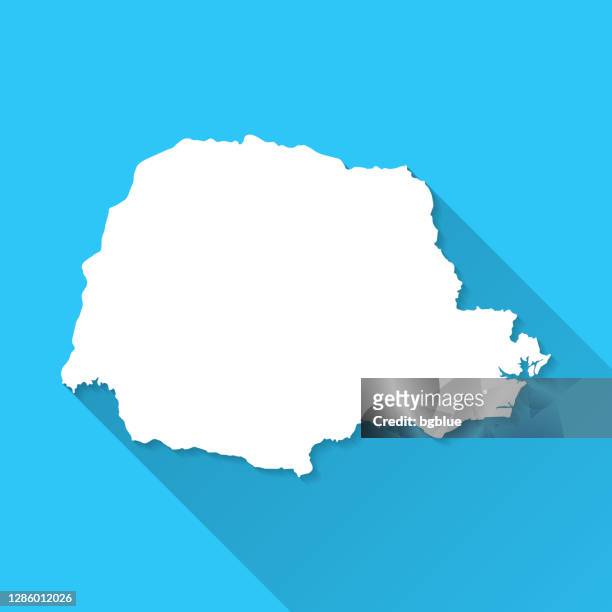 parana map with long shadow on blue background - flat design - paraná stock illustrations