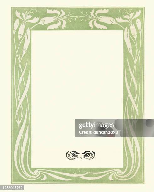 illustrazioni stock, clip art, cartoni animati e icone di tendenza di stile art nouveau motivo floreale bordo verde - stile liberty