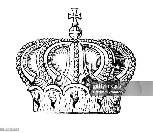 antique engraving illustration of duke crown - realeza británica fotografías e imágenes de stock