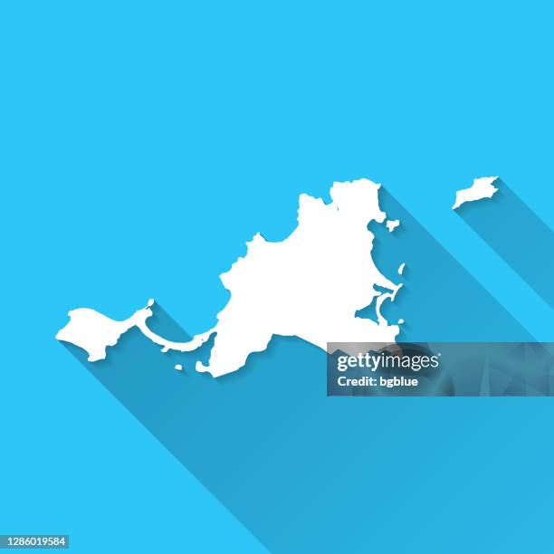 saint-martin map with long shadow on blue background - flat design - marigot stock illustrations