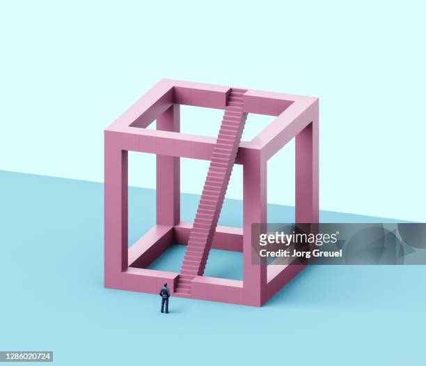 impossible cube - escher stairs stock pictures, royalty-free photos & images