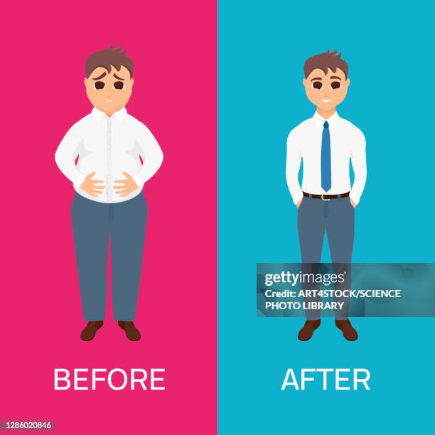 man before and after weight loss, illustration - unit of measurement stock illustrations