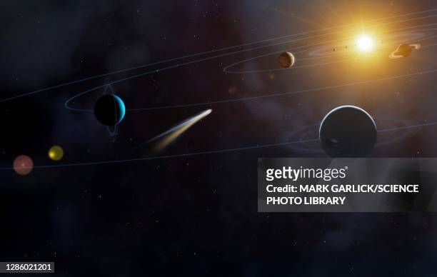 ilustraciones, imágenes clip art, dibujos animados e iconos de stock de artwork of the orbits of the solar system - sistema solar