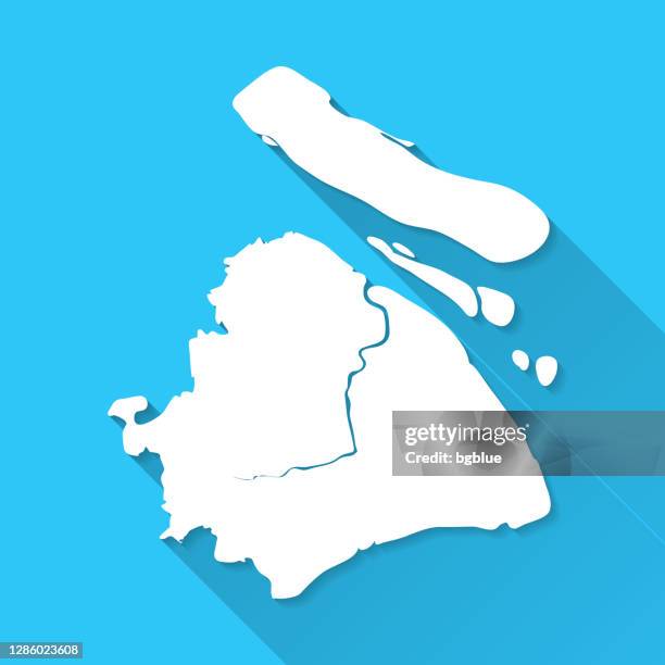 illustrazioni stock, clip art, cartoni animati e icone di tendenza di mappa di shanghai con ombra lunga su sfondo blu - flat design - motivo con ombra lunga