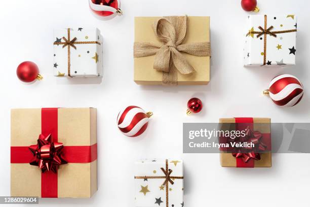 christmas gift boxes as holiday background. - flat lay stock pictures, royalty-free photos & images
