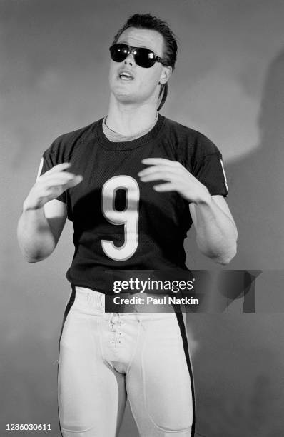 Jim McMahon of The Chicago Bears filming the Super Bowl Shuffle at the Bears Training Camp in Lake Forest, Illinois, December 4, 1985.