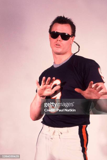 Jim McMahon of The Chicago Bears filming the Super Bowl Shuffle at the Bears Training Camp in Lake Forest, Illinois, December 4, 1985.