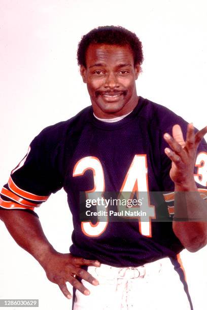 Walter Payton of The Chicago Bears filming the Super Bowl Shuffle at the Bears Training Camp in Lake Forest, Illinois, December 4, 1985.