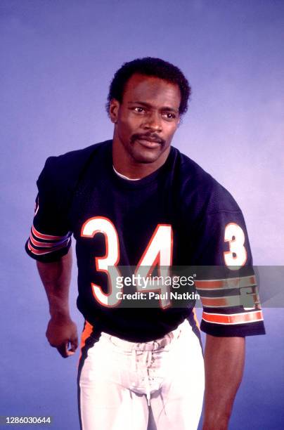 Walter Payton of The Chicago Bears filming the Super Bowl Shuffle at the Bears Training Camp in Lake Forest, Illinois, December 4, 1985.