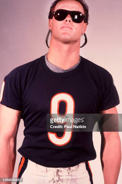Jim McMahon of The Chicago Bears filming the Super Bowl Shuffle at the Bears Training Camp in Lake Forest, Illinois, December 4, 1985.